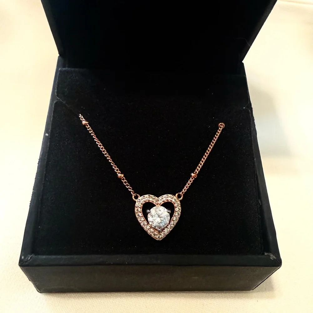 Zales 5.0mm White Sapphire Heart Bead Station Necklace - Picture 3 of 4